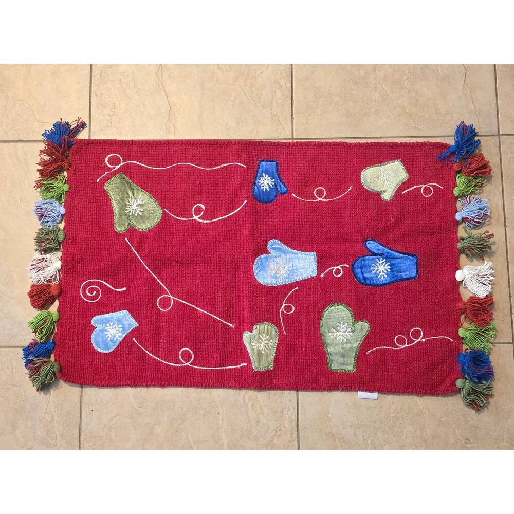 Vintage Home Accent Winter Christmas Tossed Mittens Colorful Rug 42x32